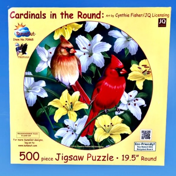 SunsOut Jigsaw Puzzle CARDINALS IN THE ROUND 500 Pieces Birds Flowers - Picture 7 of 8